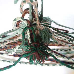 Crocheted Hangers 11 VTG 70s Pom Poms Handmade Metal Boho Retro Granny Knit